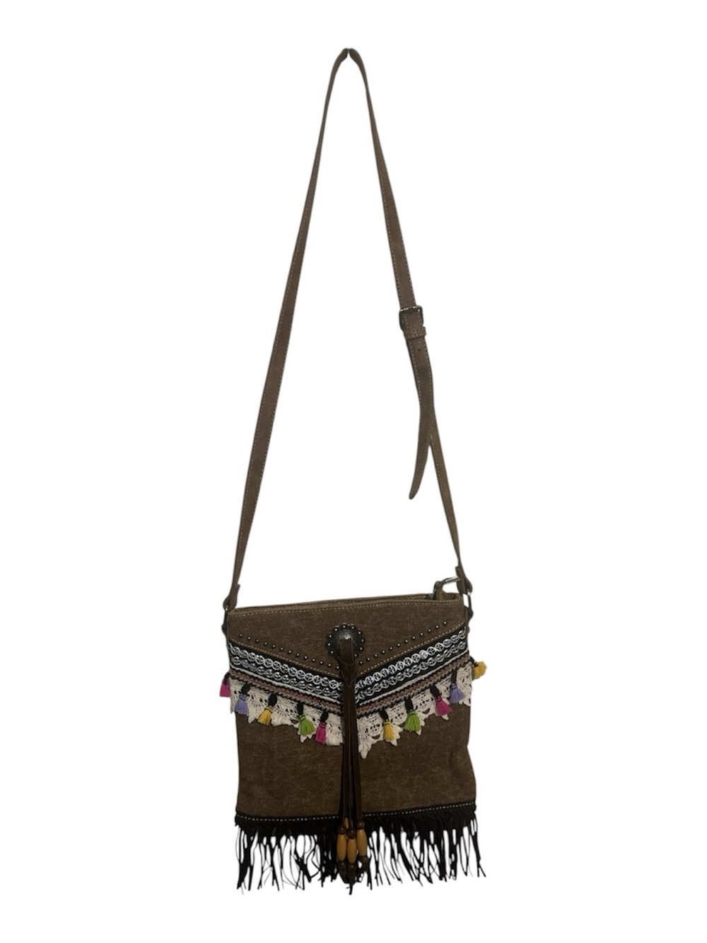 Montana West Brown Fringe Crossbody with Colorful Tassels